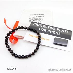 Set Protection Plaquette Schungite et Bracelet Obsidienne dorée 6 mm / 19 cm