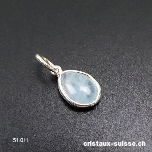 Pendentif Aigue-Marine mini-goutte en argent 925, 11 x 8 mm