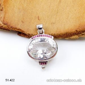 Pendentif Cristal de Roche et Rubis en argent 925 rhodié