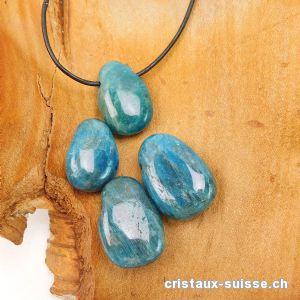 Apatite bleue claire 2,5 - 3 cm percée avec cordon cuir à nouer