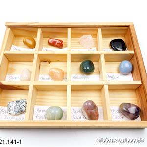 12 pierres avec boîte en bois. Lot unique
