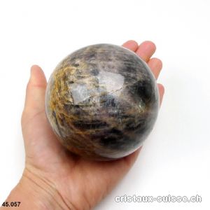 Boule Pierre de Lune noire de Madagascar Ø 8,5 cm. Pièce unique