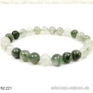 Bracelet Quartz - Actinolite 8 mm, élastique 19 cm