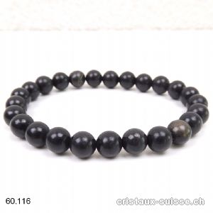 Bracelet Schungite 8 mm, élastique 19 cm. Taille M-L. Satinée 