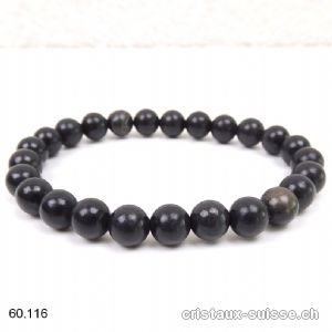Bracelet Schungite satinée 8 mm, élastique 19 cm. Taille M-L