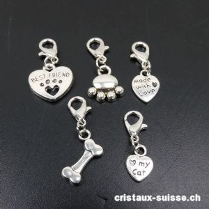 Lot 5 Charms 1 à 1,5 cm et crochet, en métal argenté. OFFRE SPECIALE