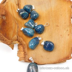 Pendentif Apatite bleue 1,5 à 2 cm avec boucle argent 925. Qual. AB. OFFRE SPECIALE