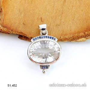 Pendentif Cristal de Roche et Saphir en argent 925 rhodié