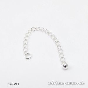 Chaînette de rallonge avec boule, en argent 925. Longueur 6 cm x 3 mm