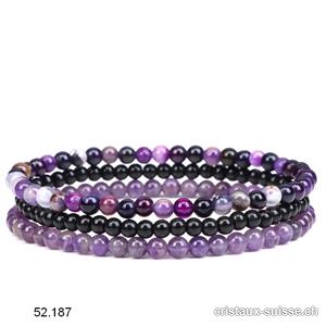 3 bracelets SPIRITUALITÉ, Améthyste - Onyx noir - Agate violette. OFFRE SPÉCIALE