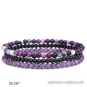 3 bracelets SPIRITUALITÉ, Améthyste - Onyx noir - Agate violette. Offre Spéciale