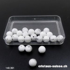 Magnésite - Howlite blanche, boule percée 6,5 mm