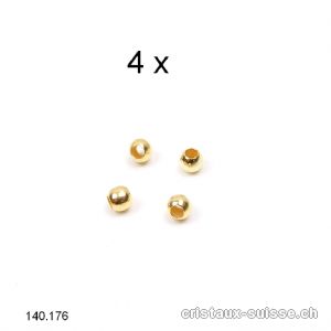 4 x Perles intercalaires ou cosses à écraser 3 mm / trou 1 mm, en argent 925 plaqué or