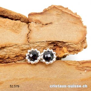 Clous d'oreilles Spinelle noir facetté 8 mm en argent 925