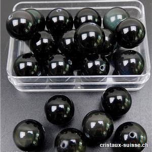 Obsidienne noire - arc-en-ciel, boule percée 12 mm