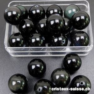 Obsidienne noire - arc-en-ciel, boule percée 12 mm