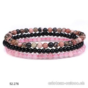 3 bracelets EQUILIBRE EMOTIONNEL, Onyx noir, Rhodonite et Quartz rose. Offre Spéciale