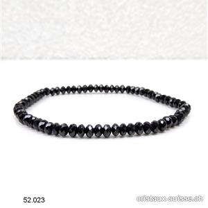 Bracelet Spinelle noir facetté 4 mm, élastique 19 cm