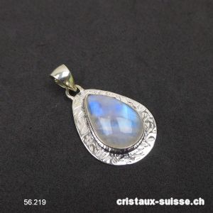 Pendentif Pierre de Lune arc-en-ciel en argent 925. Pièce unique