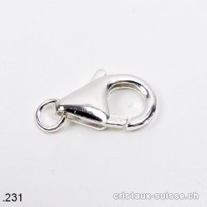 Fermoir Mousqueton 12 x 7 mm,  boucle ouverte 5 mm / argent 925 RHODIÉ