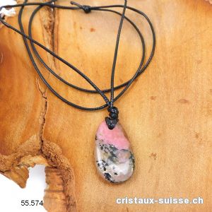 Rhodonite 2 - 2,8 cm, percée avec cordon Lederlook