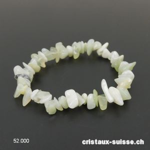 Bracelet Jade Serpentine vert clair, élastique 17,5 - 18 cm. Taille S-M