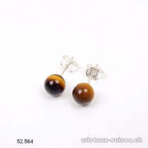 Clous d'oreilles Oeil de Tigre, boule 6 mm en argent 925