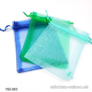 Lot 3 Sachets organza bleu - vert foncé - vert clair 11 x 8,5 cm. OFFRE SPECIALE