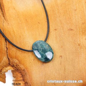 Apatite bleue, cabochon percé avec cordon cuir à nouer