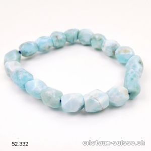 Bracelet Larimar nuggets facettés 8 - 10 mm / élastique 18 - 19 cm. Offre Spéciale