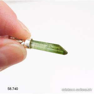 Pendentif Cristal de Tourmaline verte 2 cm en argent 925. Pièce unique