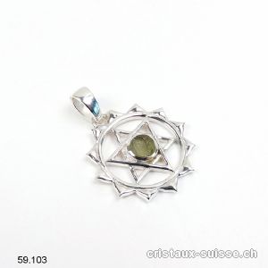 Pendentif Moldavite brute - Chakra du Coeur - en argent 925