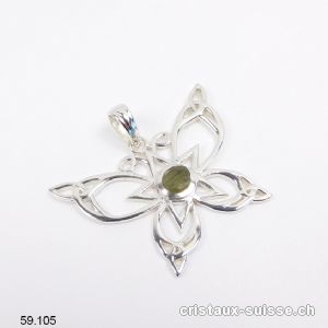 Pendentif Moldavite brute - PAPILLON en argent 925