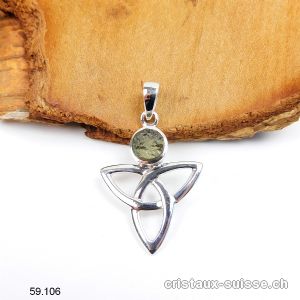 Pendentif Moldavite brute - TRIQUETRA en argent 925