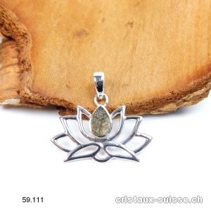 Pendentif Moldavite brute - LOTUS en argent 925