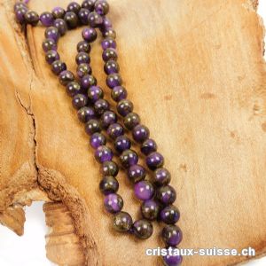 Rang Agate violette avec décor brun 6 - 6,5 mm / 39 cm, env. 60 boules. Offre Spéciale