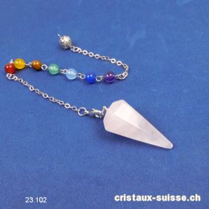 Pendule Quartz rose facetté 3,5 cm avec perles chakras