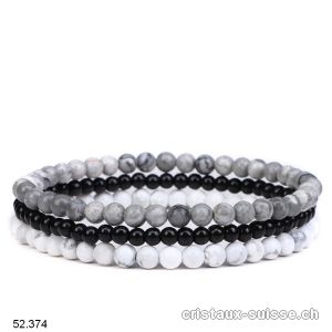 3 bracelets - FITNESS - Magnésite, Onyx noir, Agate Crazy Lace. Offre Spéciale