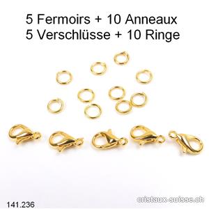 5 sets Fermoirs complets en Métal doré
