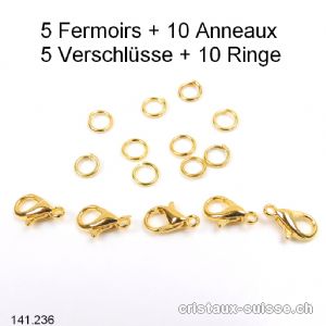 5 sets Fermoirs complets en Métal doré