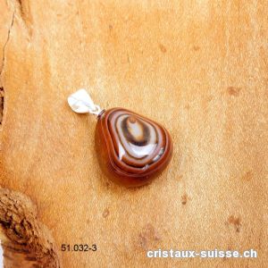 Pendentif Agate brune orbiculaire et boucle argent 925. Pièce unique