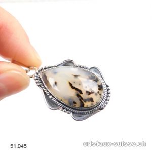 Pendentif Agate à dendrites en argent 925. Pièce unique