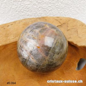 Boule Pierre de Lune noire de Madagascar Ø 8,5 cm. Pièce unique