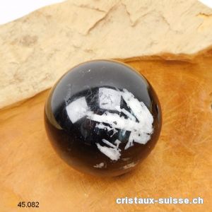 Boule Tourmaline noire - Schörl avec Albite blanche Ø 5,8 cm. Pièce unique 339 grammes