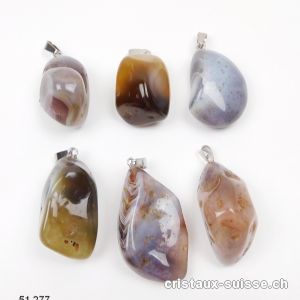 Pendentif Agate Botswana gris-brun XL, avec boucle métal. Offre Spéciale