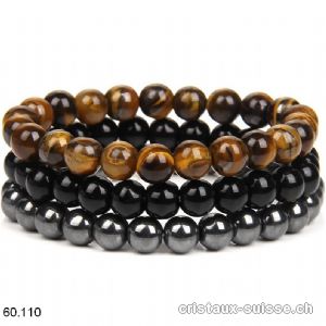 3 bracelets ENRACINEMENT et PROTECTION - Onyx, Oeil de Tigre, Hématite