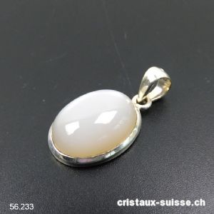 Pendentif Pierre de Lune beige irisée d'Inde, en argent 925. Pièce unique