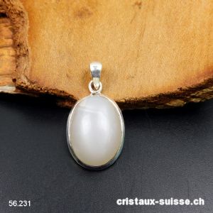 Pendentif Pierre de Lune beige irisée d'Inde, en argent 925. Pièce unique