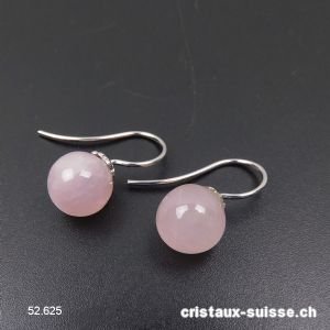 Boucles d'oreilles Quartz rose boules 10 mm en argent 925 rhodié