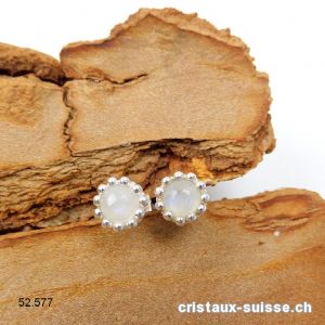 Clous d'oreilles Pierre de Lune crème 7 mm et argent 925